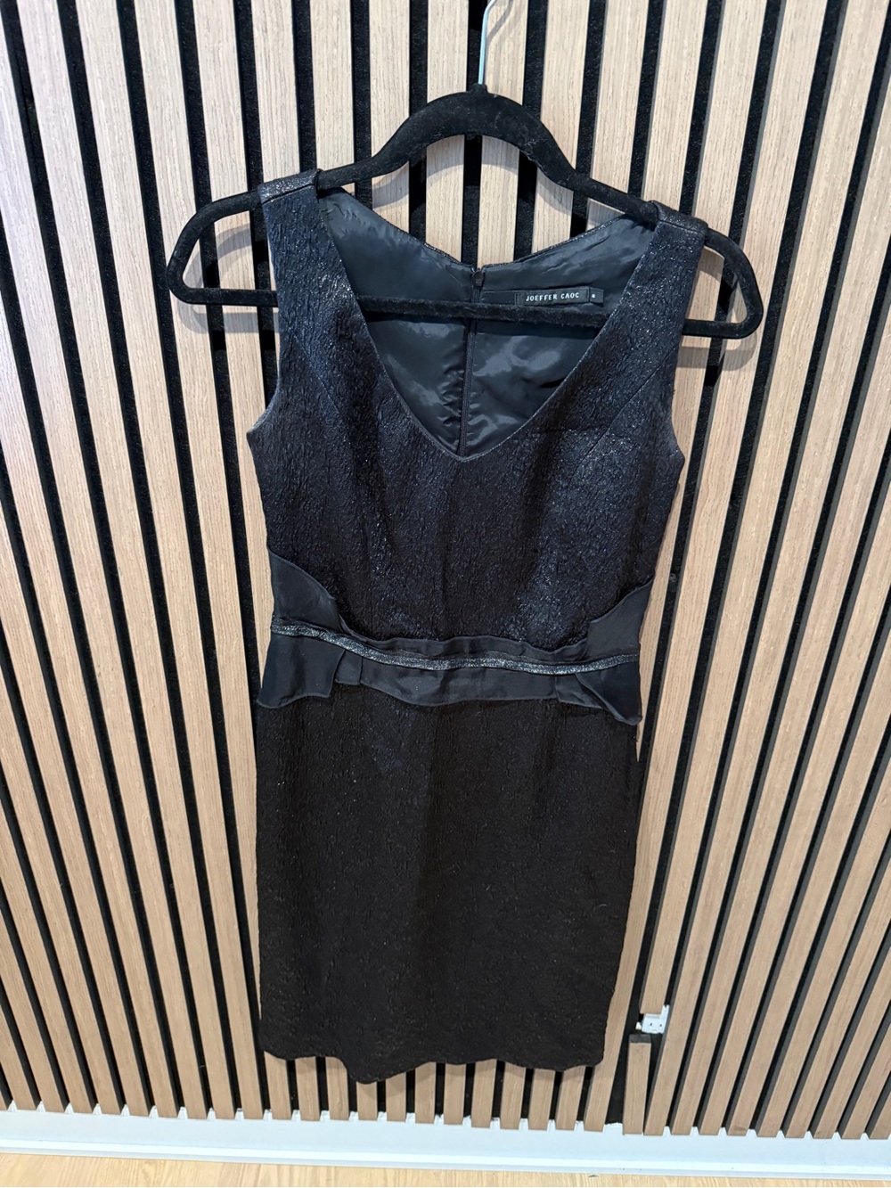 Black V-Neck Sheath Dress with Satin Waist Detail